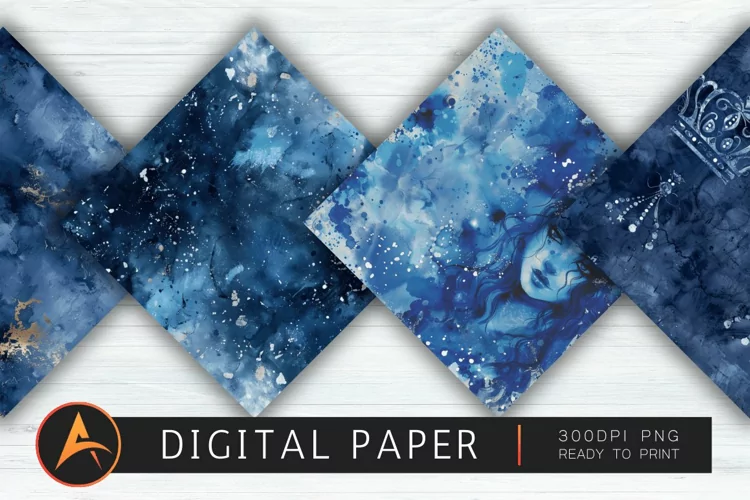 Navy Blue Watercolor Princess Digital Paper