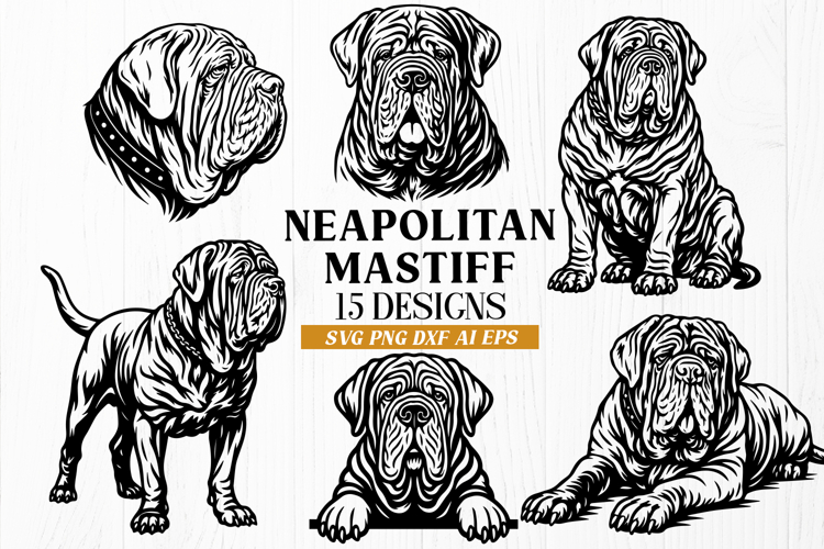 Neapolitan Mastiff SVG PNG Bundle | 15 Dog Breed Designs