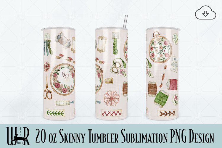Needlework 20 oz Skinny Tumbler Sublimation PNG Design t0049