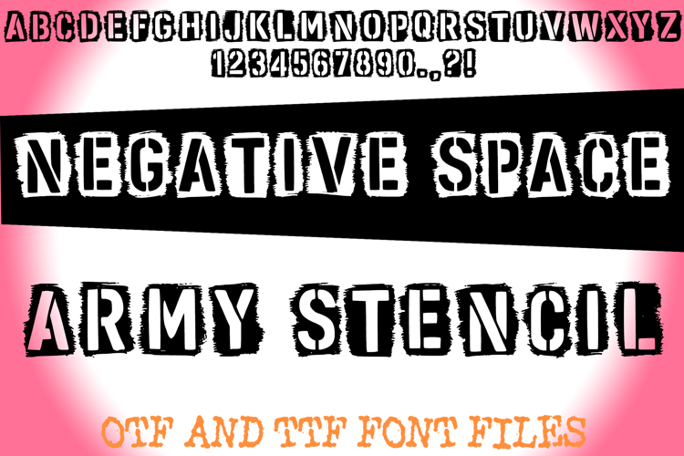 Negative Space Army Stencil Lettering ABC Font Typeface