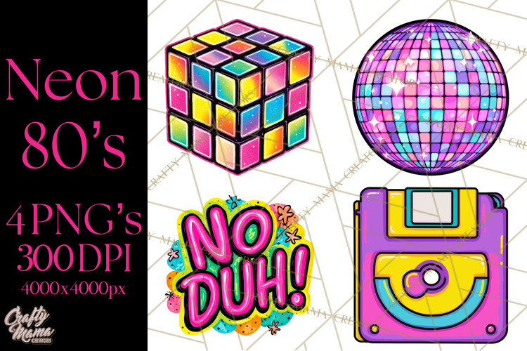Neon 80s Clipart PNG, Retro Sticker Art & Sayings