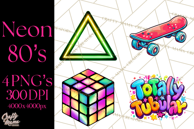 Neon 80s Clipart PNG, Retro Sticker Art & Sayings