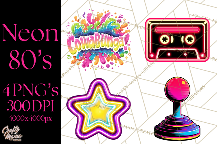 Neon 80s Clipart PNG, Retro Sticker Art & Sayings