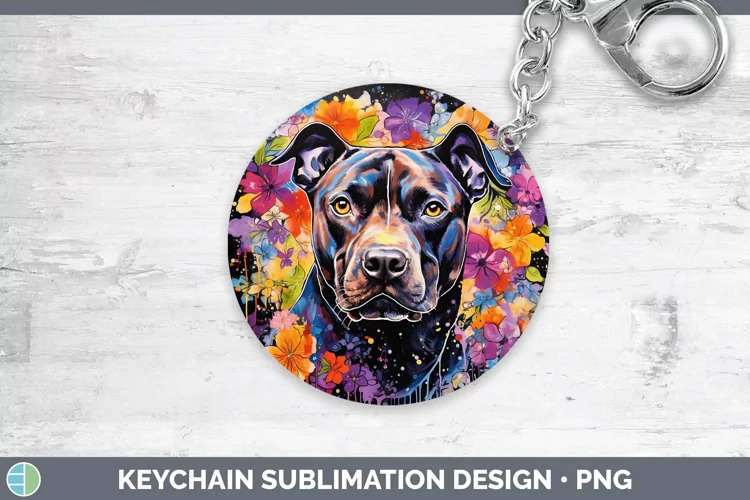Neon American Staffordshire Keychain Sublimation Keyring Des