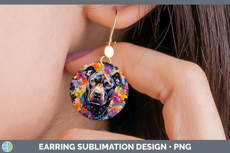 Neon American Staffordshire Round Earrings Sublimation Earri