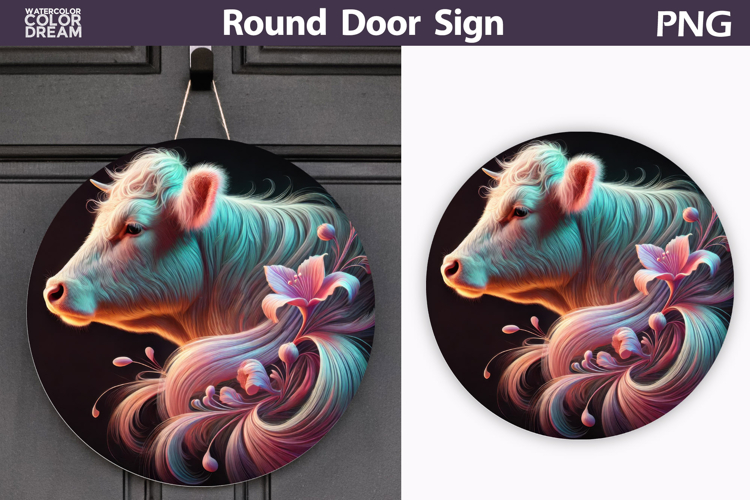 Neon Cow Round Sign | Glowing Farm Animal Decor