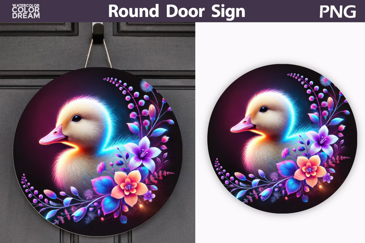 Neon Duck Round Sign | Glowing Animal Door Decor