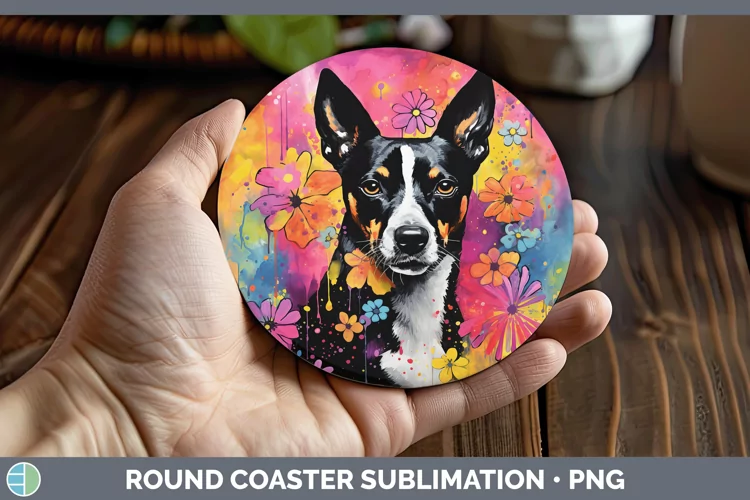 Neon Basenji Round Coaster Sublimation Coaster Designs