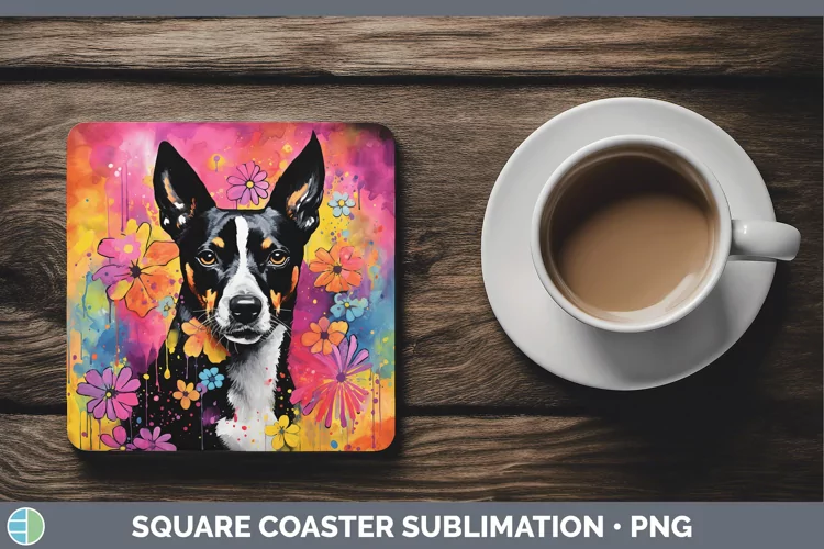 Neon Basenji Square Coaster Sublimation Coaster Designs