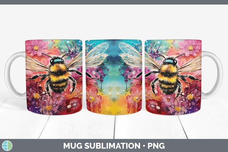 Neon Bee Mug Wrap Sublimation Coffee Cup Designs