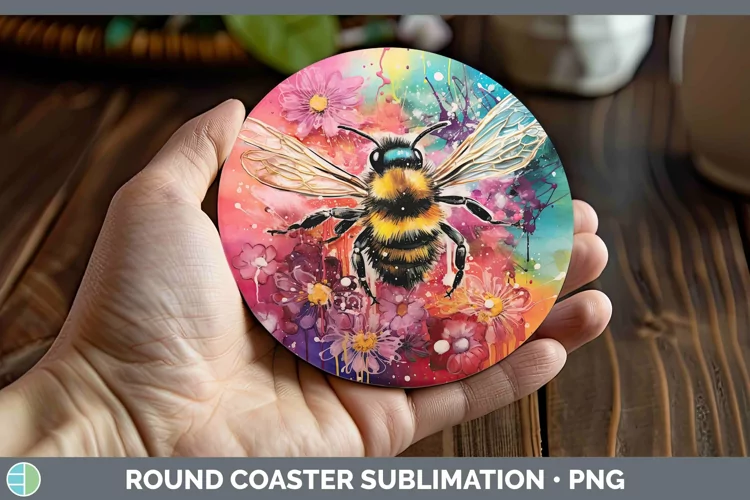 Neon Bee Round Coaster Sublimation Coaster Designs
