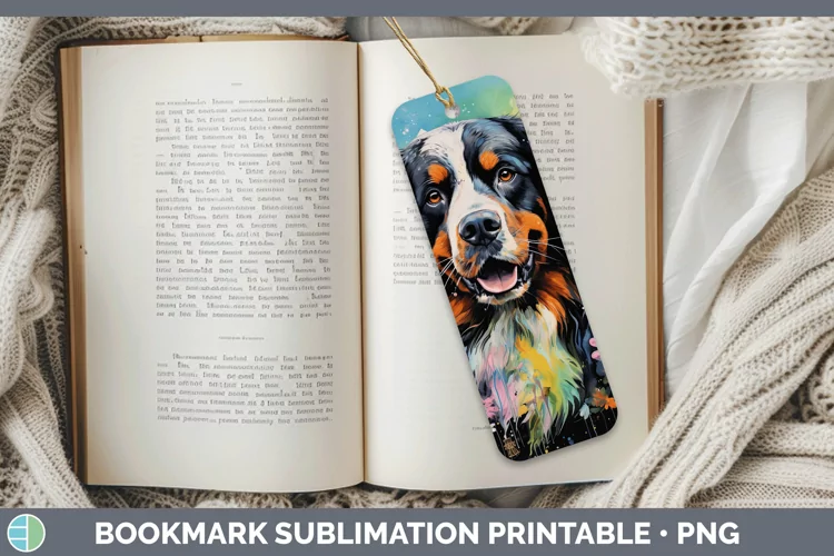 Neon Bermese Mountain Dog Bookmark Sublimation Printable Des