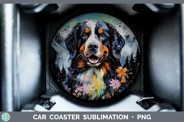 Neon Bermese Mountain Dog Car Coaster Sublimation Coaster De