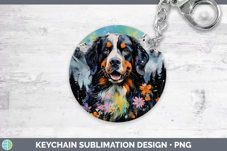 Neon Bermese Mountain Dog Keychain Sublimation Keyring Desig