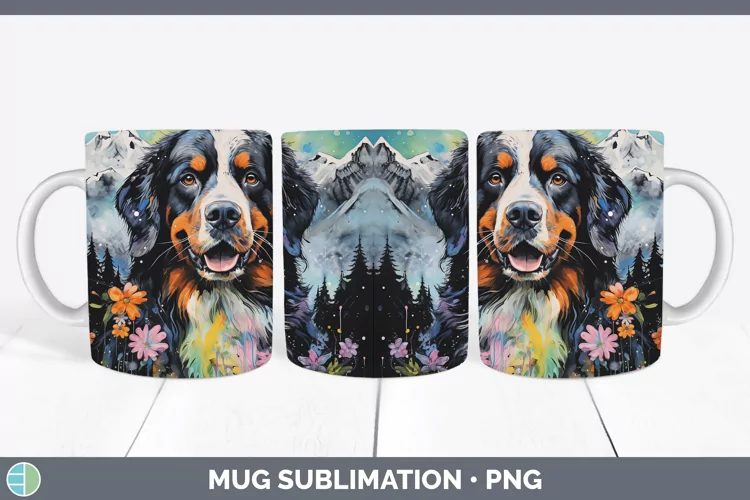 Neon Bermese Mountain Dog Mug Wrap Sublimation Coffee Cup De