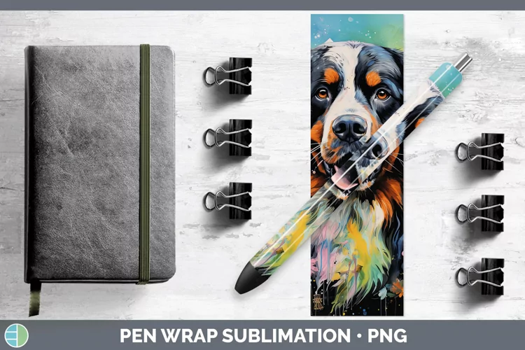 Neon Bermese Mountain Dog Pen Wrap Sublimation Epoxy Pen Des