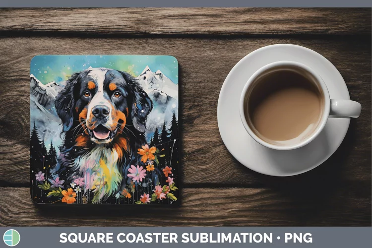 Neon Bermese Mountain Dog Square Coaster Sublimation Coaster