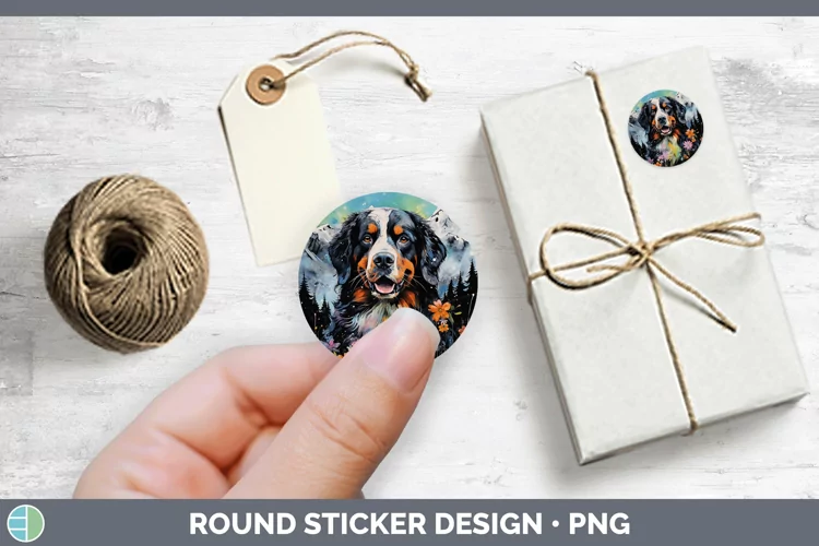 Neon Bermese Mountain Dog Stickers | Round Labels Designs