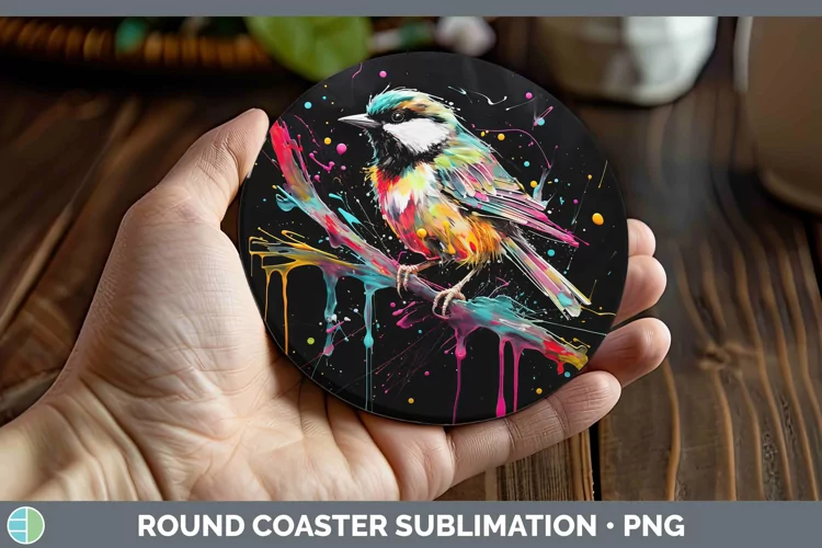 Neon Birds Chickadee Round Coaster Sublimation Coaster Desig