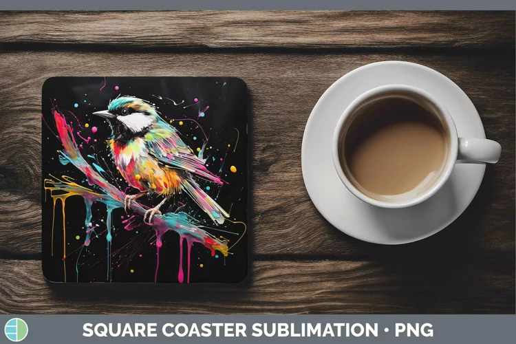 Neon Birds Chickadee Square Coaster Sublimation Coaster Desi