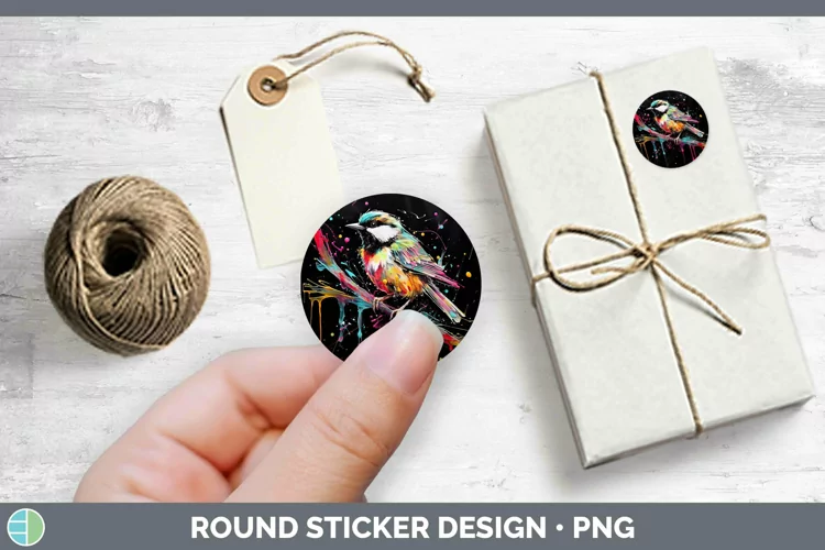 Neon Birds Chickadee Stickers | Round Labels Designs