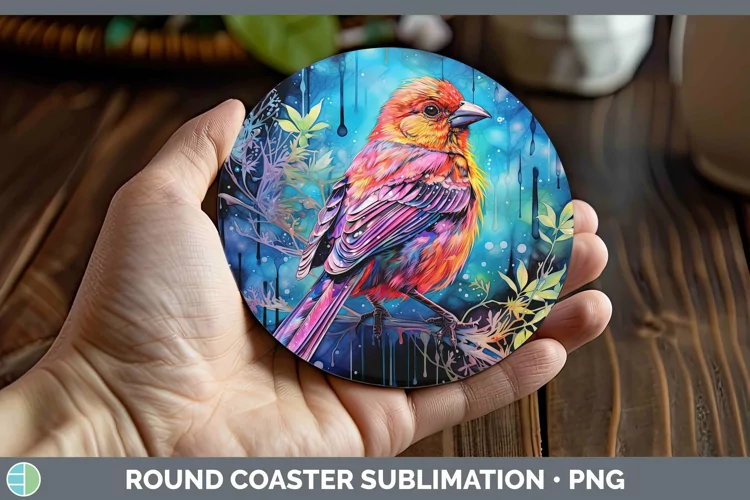 Neon Birds Fi Round Coaster Sublimation Coaster Designs