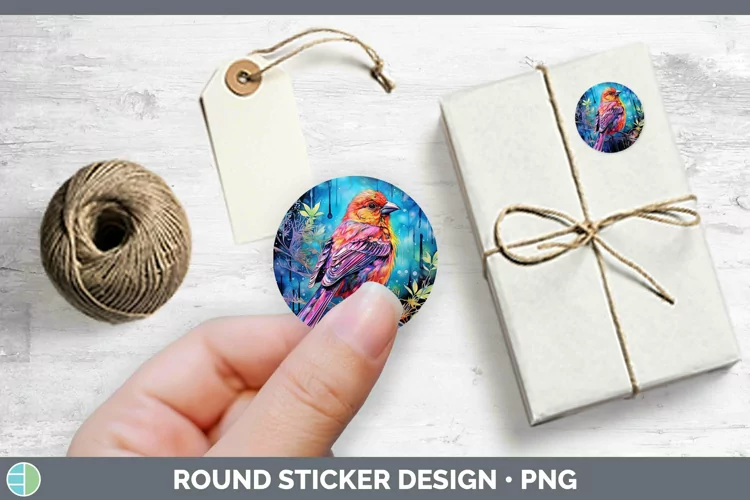 Neon Birds Fi Stickers | Round Labels Designs