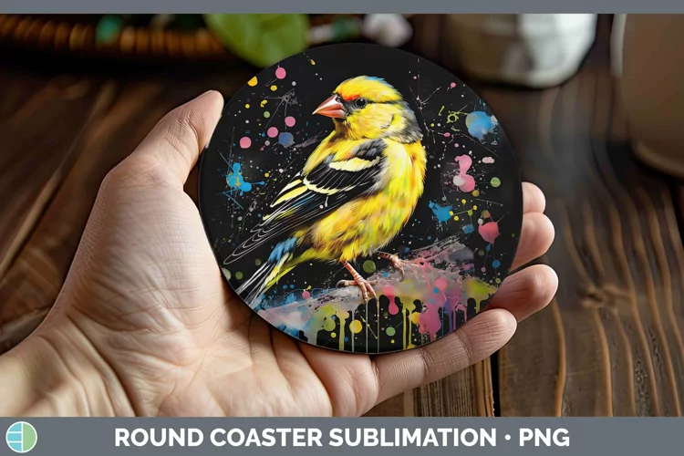Neon Birds Goldfi Round Coaster Sublimation Coaster Designs