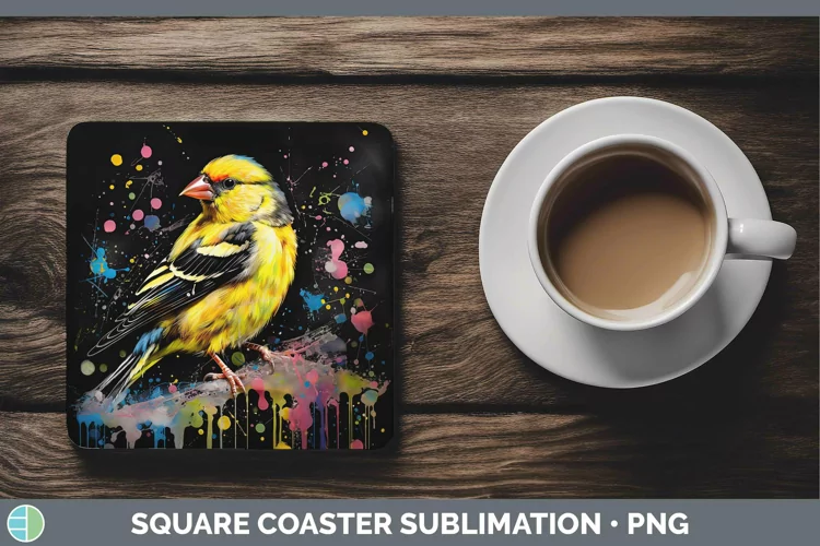 Neon Birds Goldfi Square Coaster Sublimation Coaster Designs