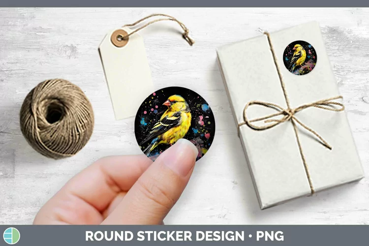 Neon Birds Goldfi Stickers | Round Labels Designs