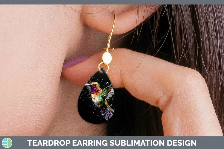 Neon Birds Hummingb Teardrop Earrings Sublimation Earrings D