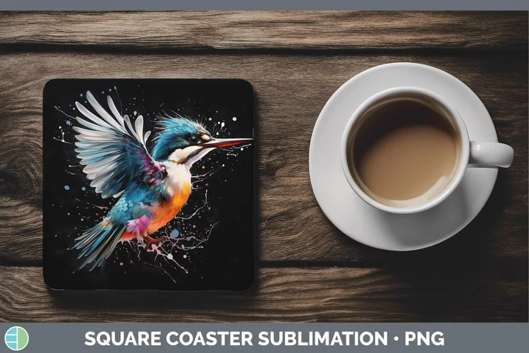 Neon Birds Kingfis Square Coaster Sublimation Coaster Design