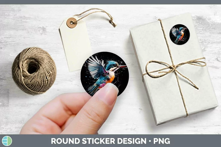 Neon Birds Kingfis Stickers | Round Labels Designs