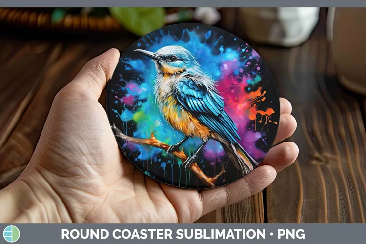 Neon Birds Mockingb Round Coaster Sublimation Coaster Design