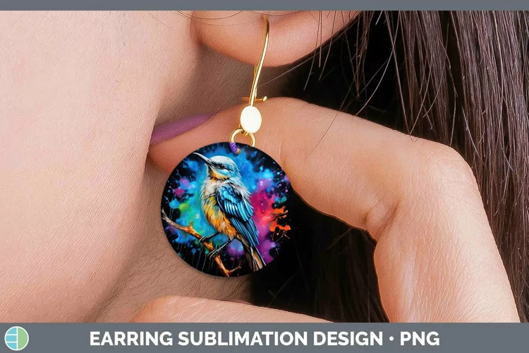 Neon Birds Mockingb Round Earrings Sublimation Earrings Desi