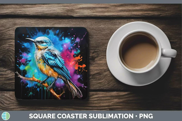 Neon Birds Mockingb Square Coaster Sublimation Coaster Desig