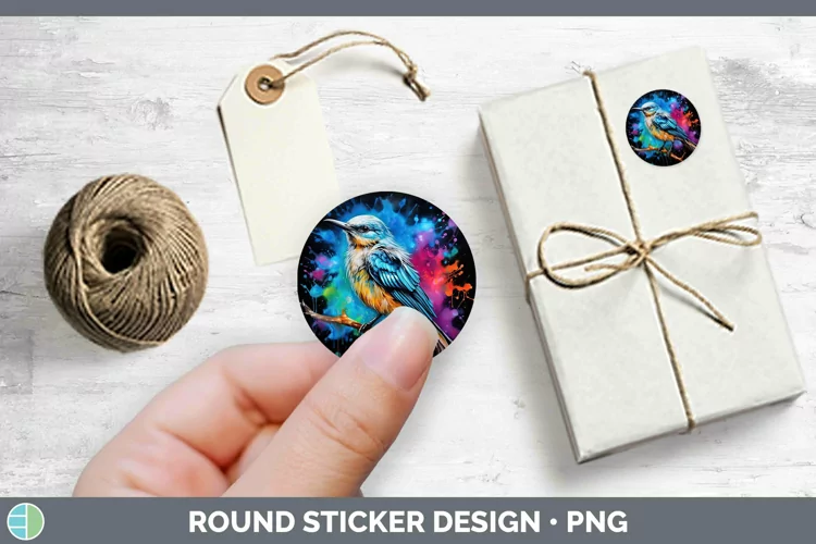 Neon Birds Mockingb Stickers | Round Labels Designs