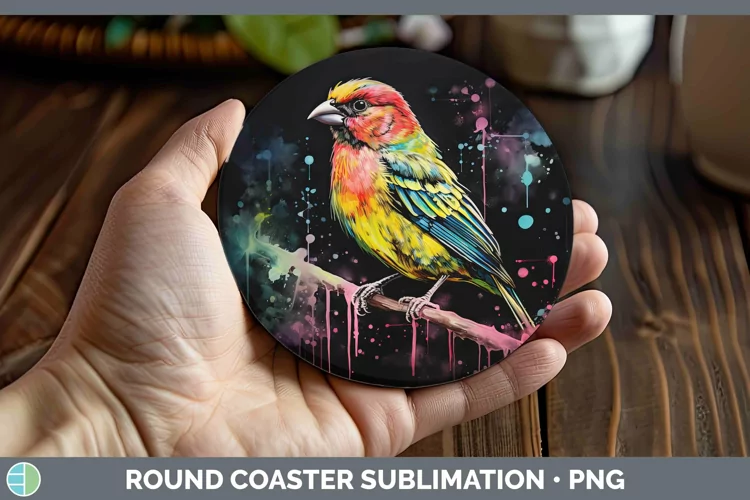 Neon Birds Pine Grosb Round Coaster Sublimation Coaster Desi
