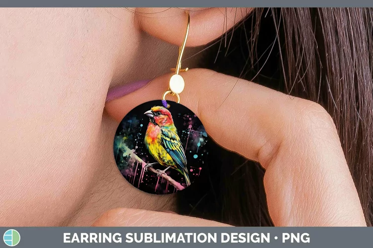 Neon Birds Pine Grosb Round Earrings Sublimation Earrings De
