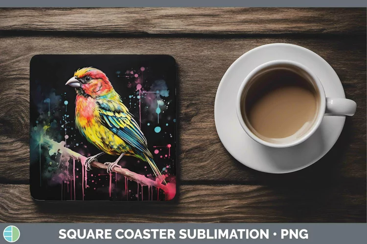 Neon Birds Pine Grosb Square Coaster Sublimation Coaster Des