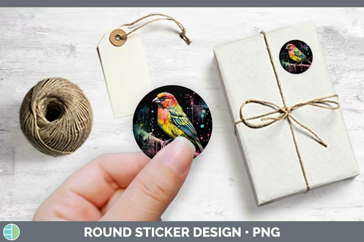 Neon Birds Pine Grosb Stickers | Round Labels Designs