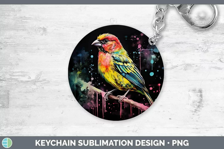 Neon Birds Pine Grosbeak Keychain Sublimation Keyring Design