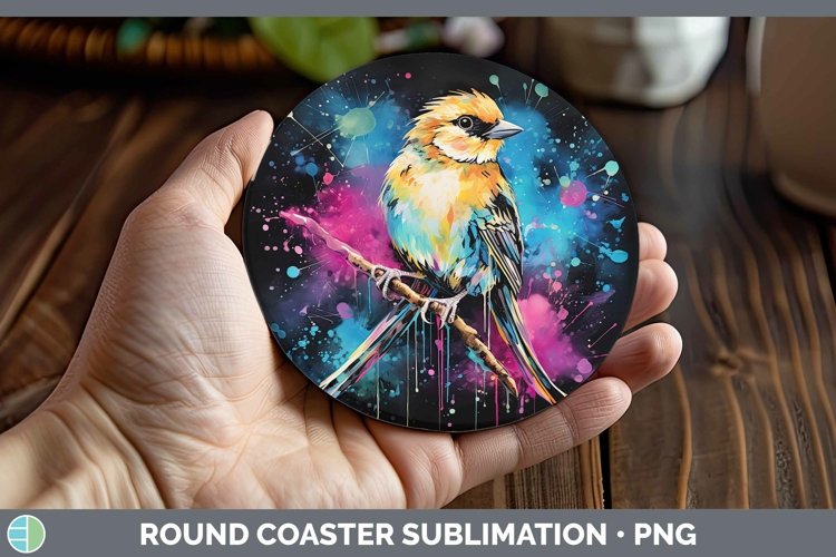 GorgeousNeon Birds Round Coaster design.