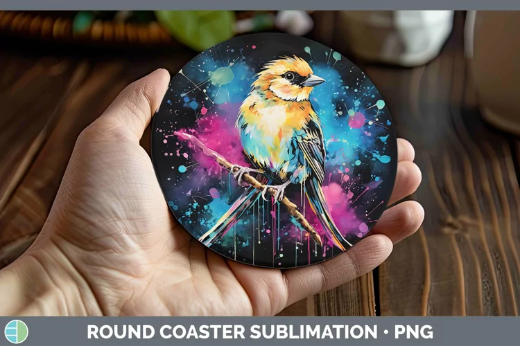 Neon Birds Snow Bunt Round Coaster Sublimation Coaster Desig