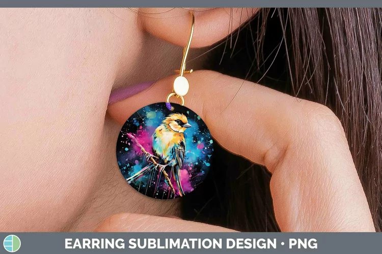 Neon Birds Snow Bunt Round Earrings Sublimation Earrings Des