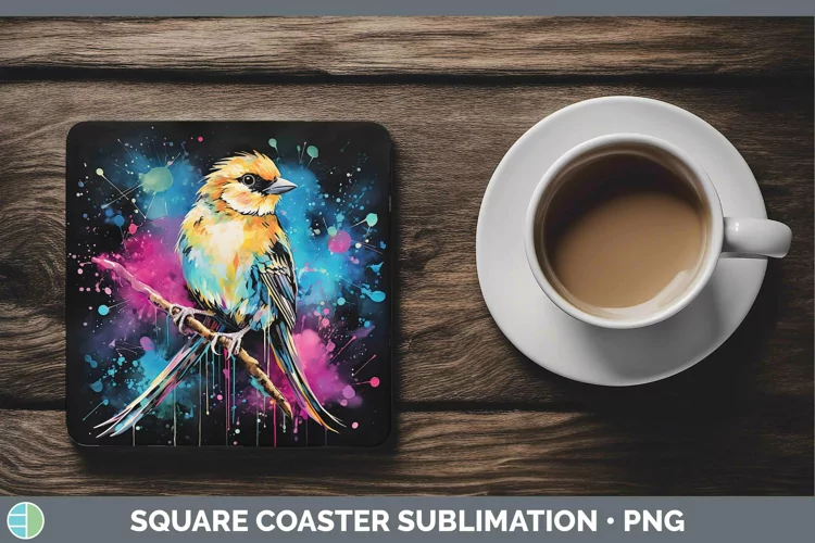 Neon Birds Snow Bunt Square Coaster Sublimation Coaster Desi