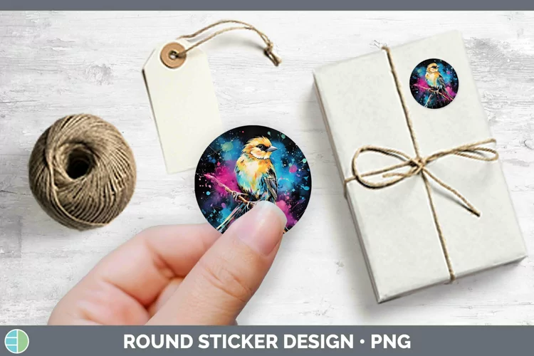 Neon Birds Snow Bunt Stickers | Round Labels Designs