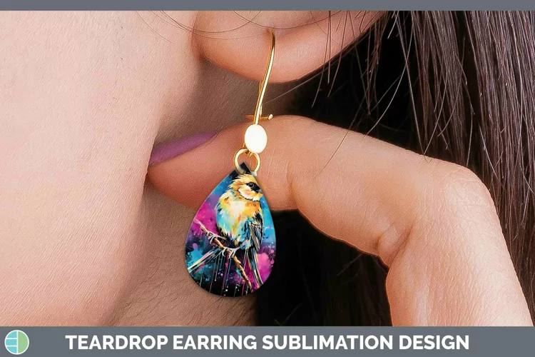Neon Birds Snow Bunt Teardrop Earrings Sublimation Earrings