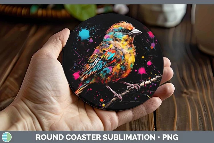 Neon Birds Sparrow Round Coaster Sublimation Coaster Designs
