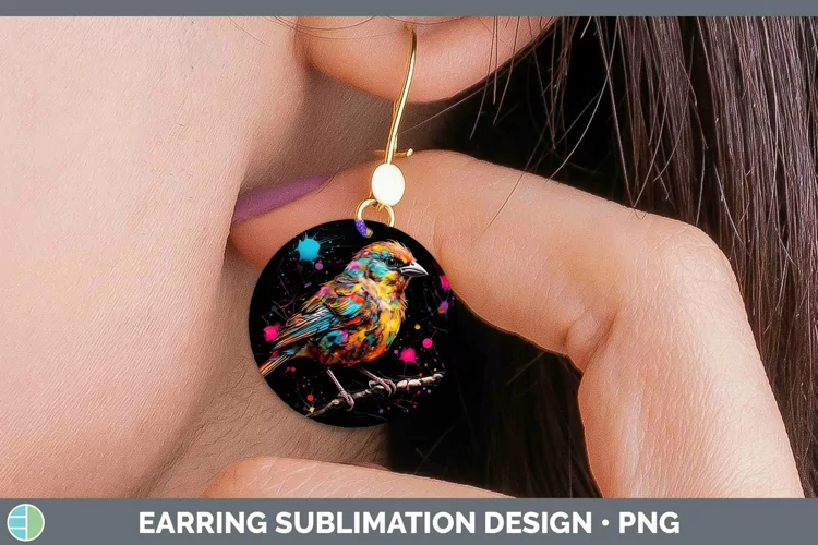 Neon Birds Sparrow Round Earrings Sublimation Earrings Desig